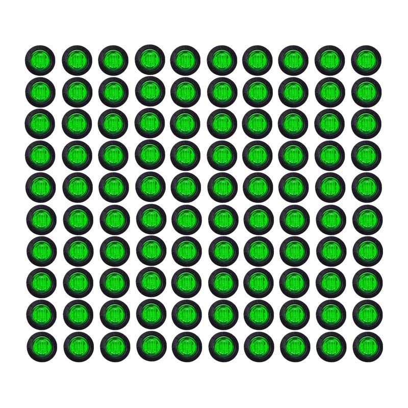 TMH 100 Pcs 3/4 Inch Round 3 LED Side Marker Indicator Lights 12V DC (Green (100 PCS)) - Image 1